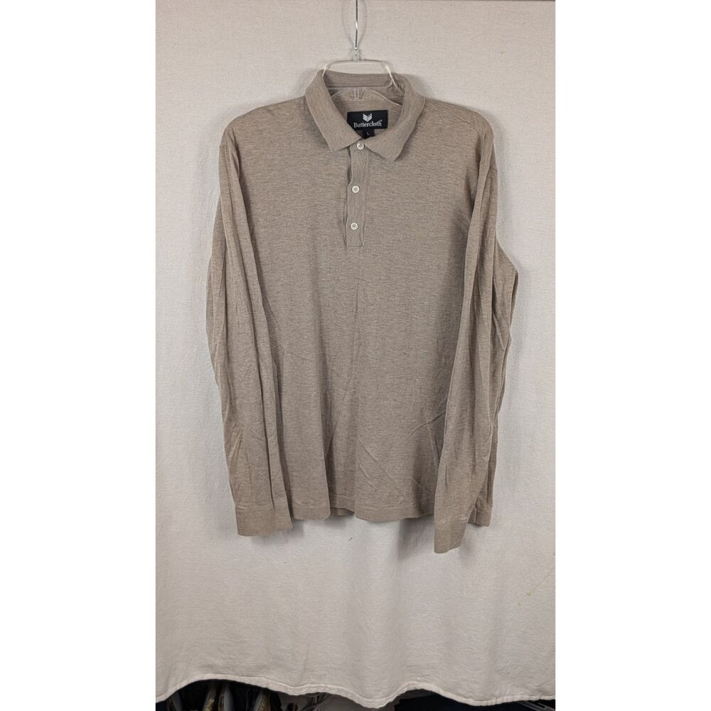 Buttercloth Long Sleeve Polo Shirt Tan/Beige Men's Size Large